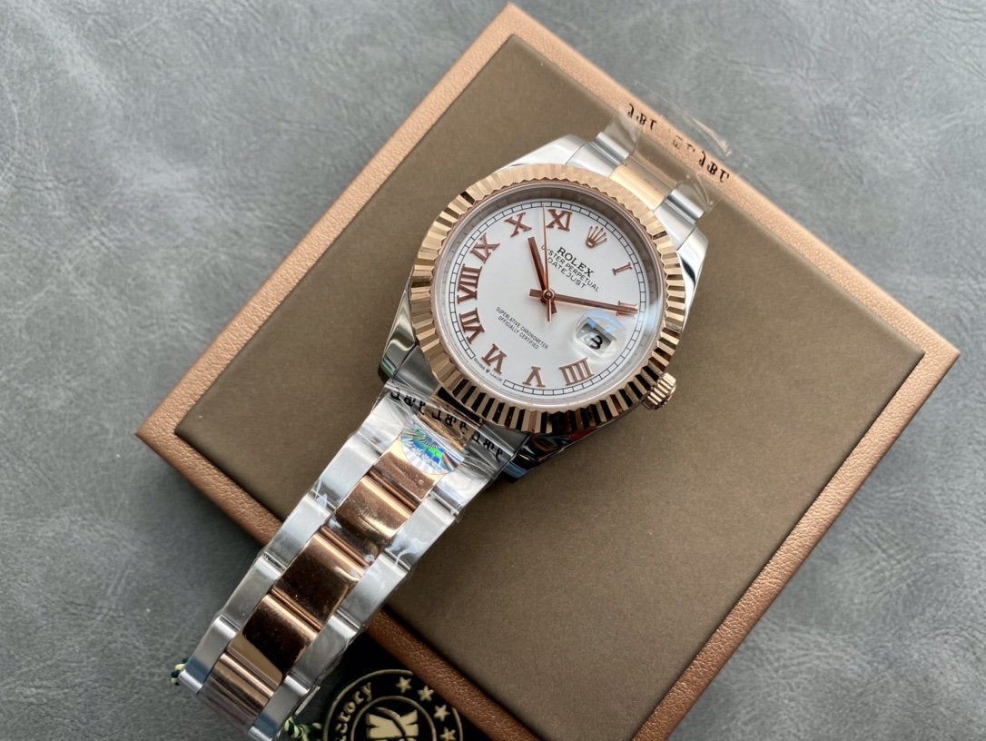 DATEJUST II GOLD STEEL WHITE DIAL ARABIC NUMERALS OYSTER BRACELET