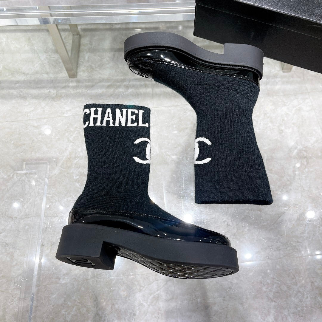 CC Short Boots 45mm Black Stretch Wool And Cowhide