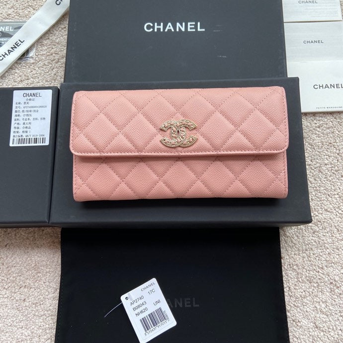 CC Classic Long Wallet 19cm Pink Grained Calfskin