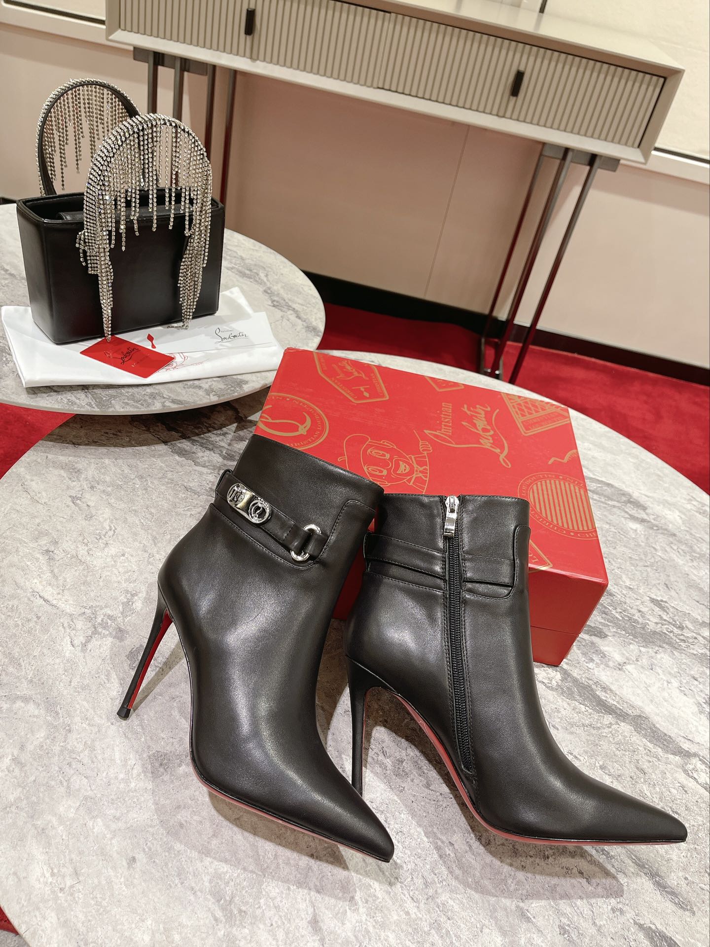 CL Lock So Kate Ankle Boots 100mm Calf Leather Black