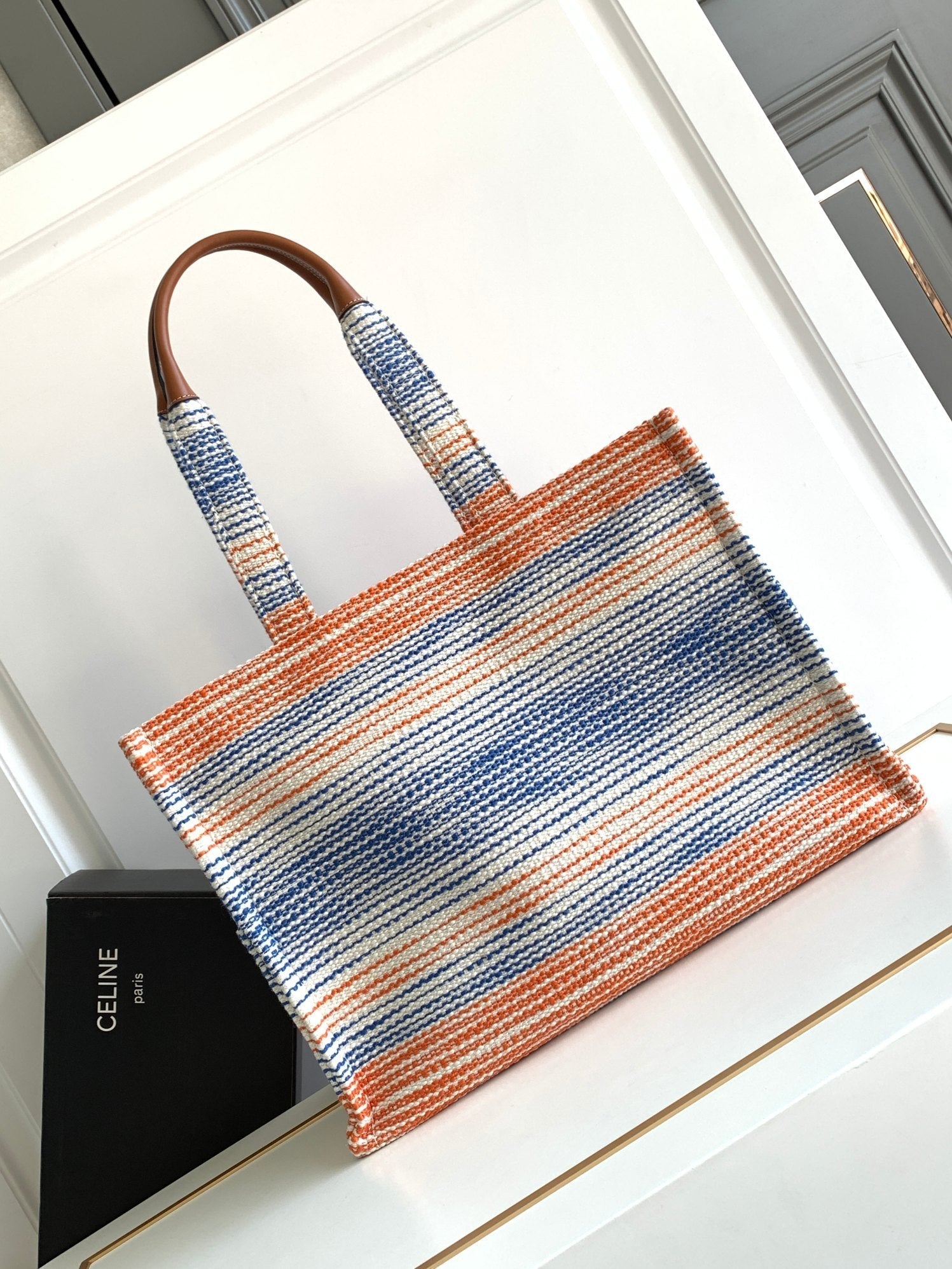 large cabas thais 41cm rainbow striped canvas