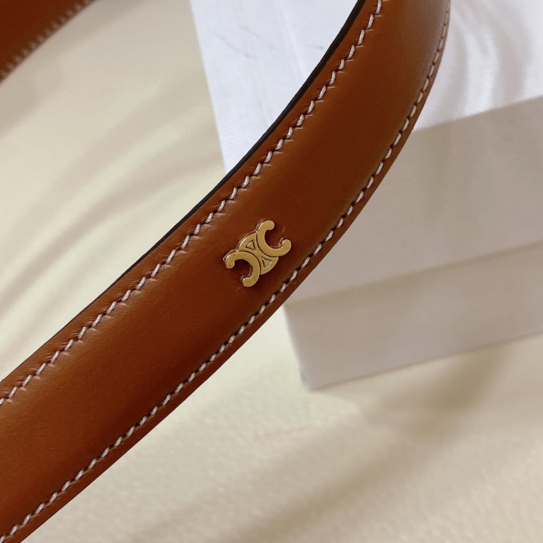 CEL 18mm Gold Triomphe Belt Brown Cowhide 176686