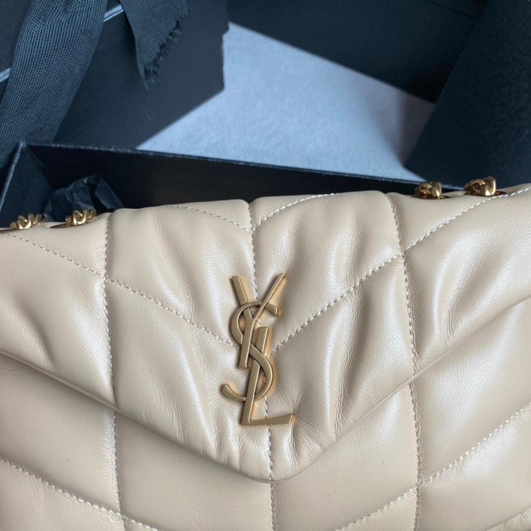 LOULOU MINI 23 CREAM QUILTED GOLD HARDWARE