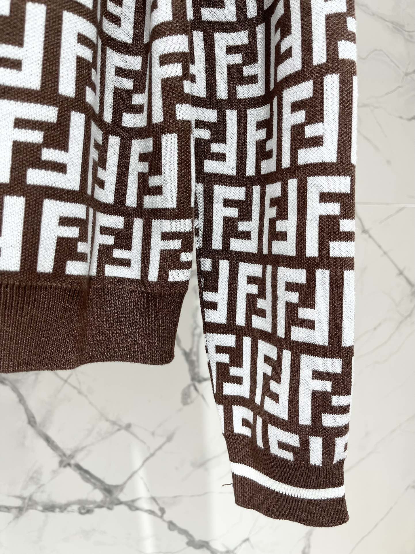 Fendi Double f Letter Knitted Cardigan Brown Wool