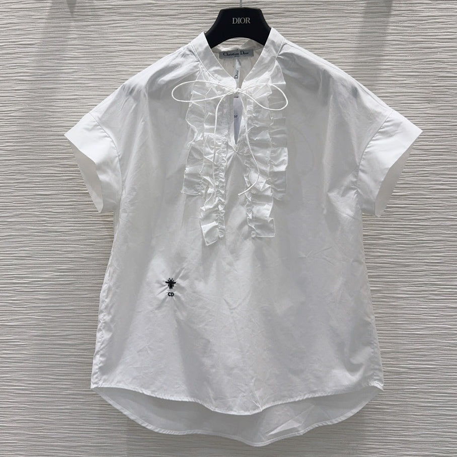 Dior 2026 White Blouse With Ruffled Neckline Cotton 476538