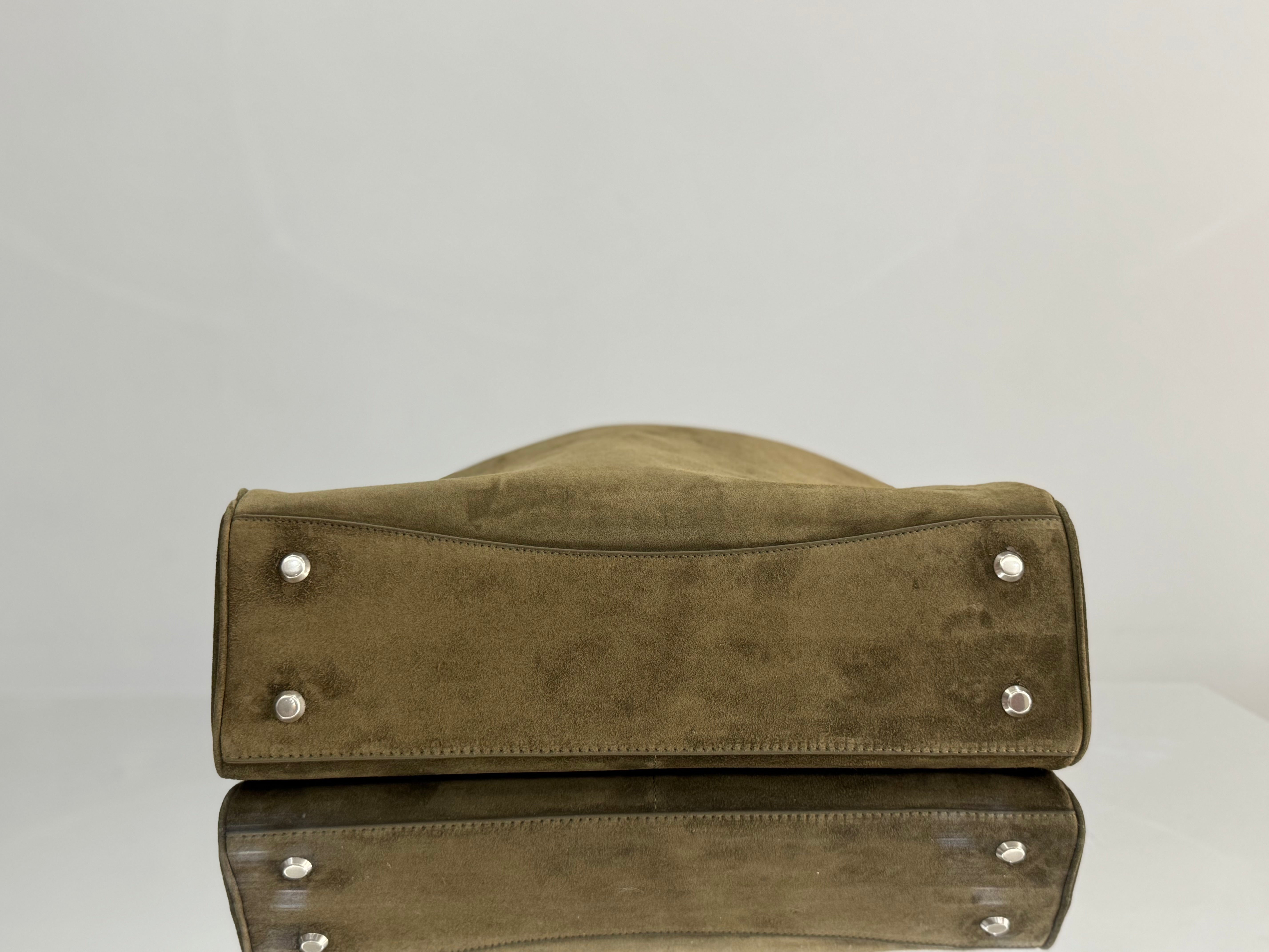 Balenciaga LargeBag 40 Olive Green Suede Sliver Hardware