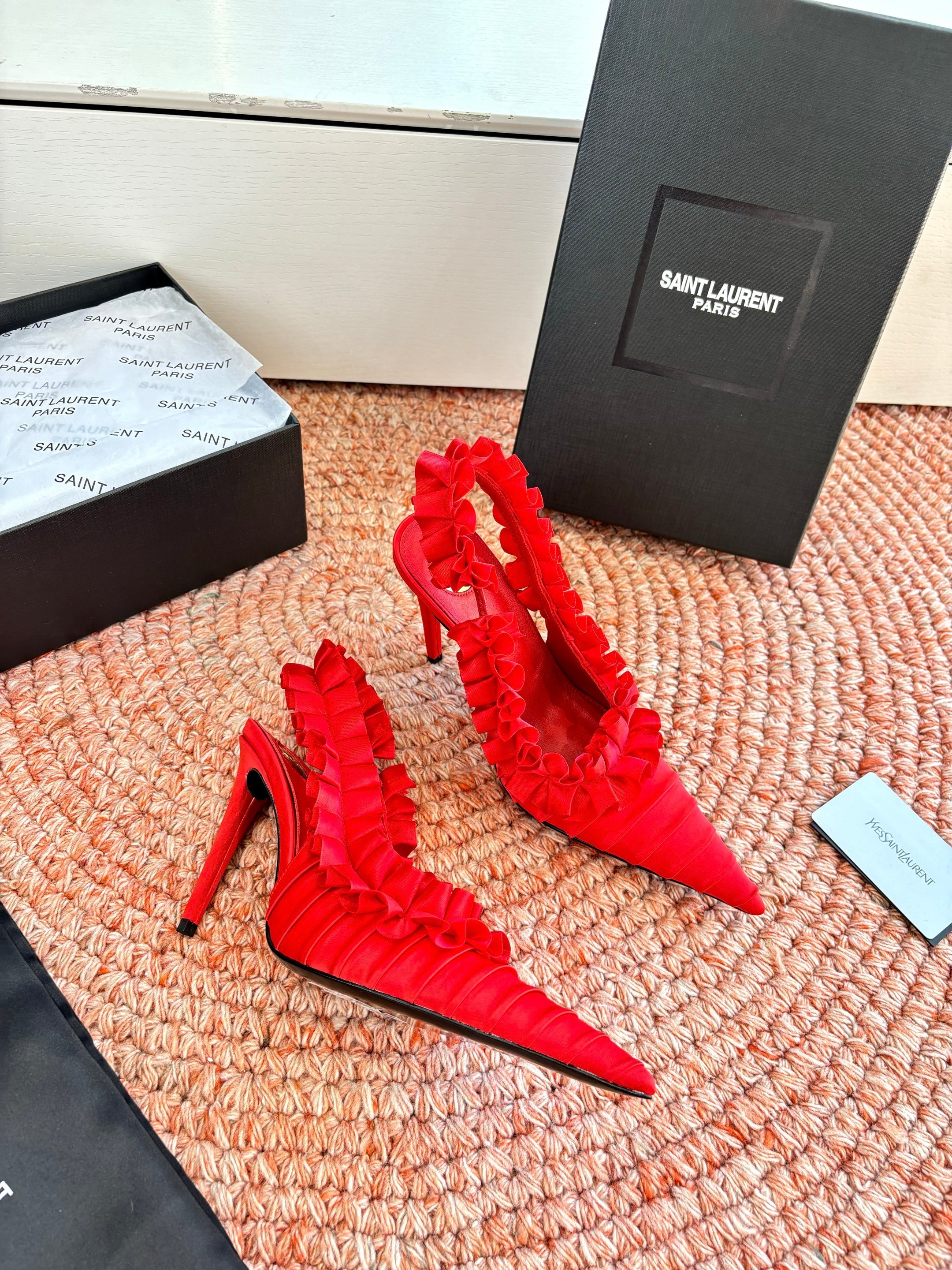 YSL 26ss Slingback Red Silk Leather 648840