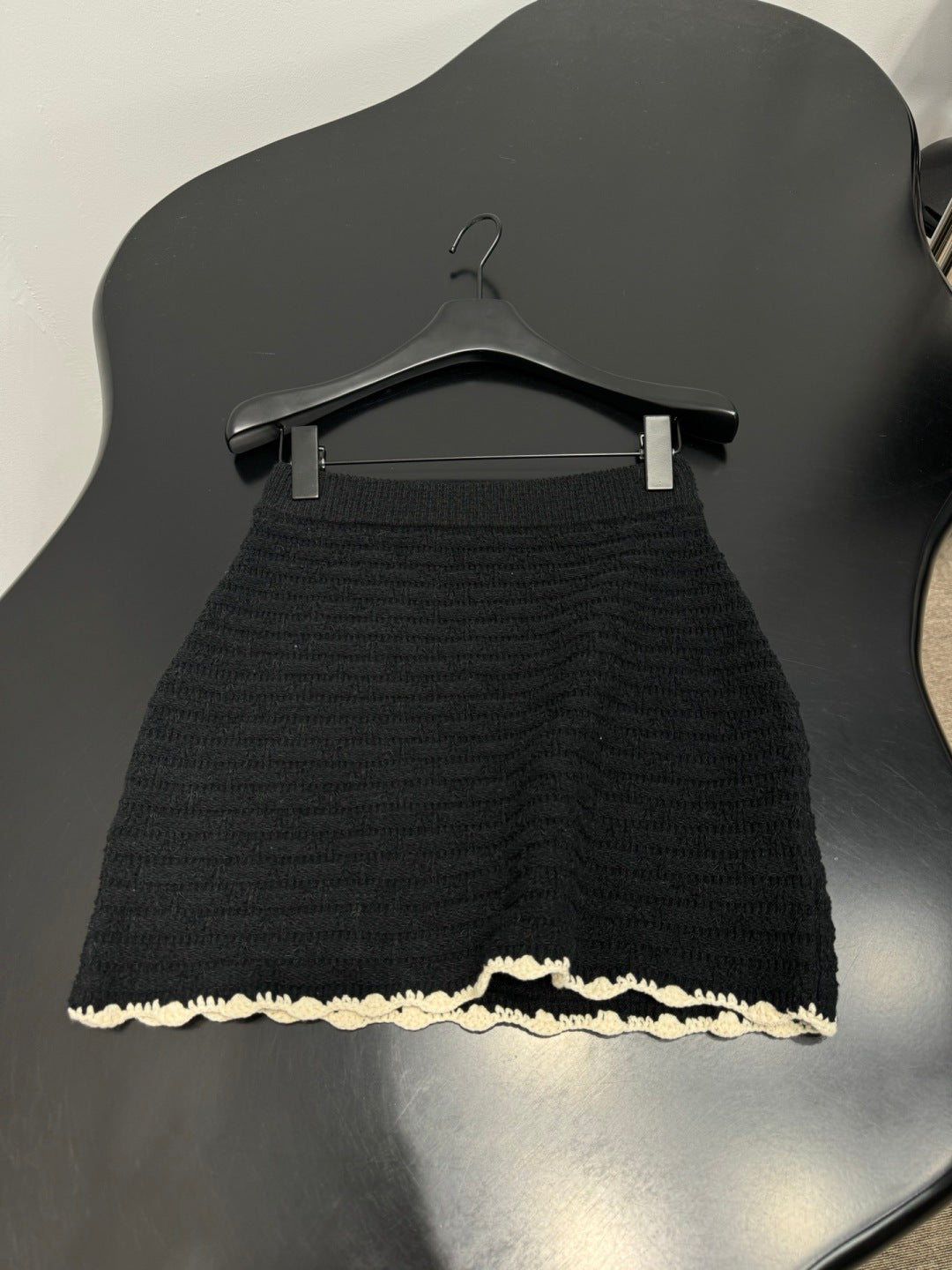 Chanel 2026 Crochet Knit Mini Skirt Black Wool