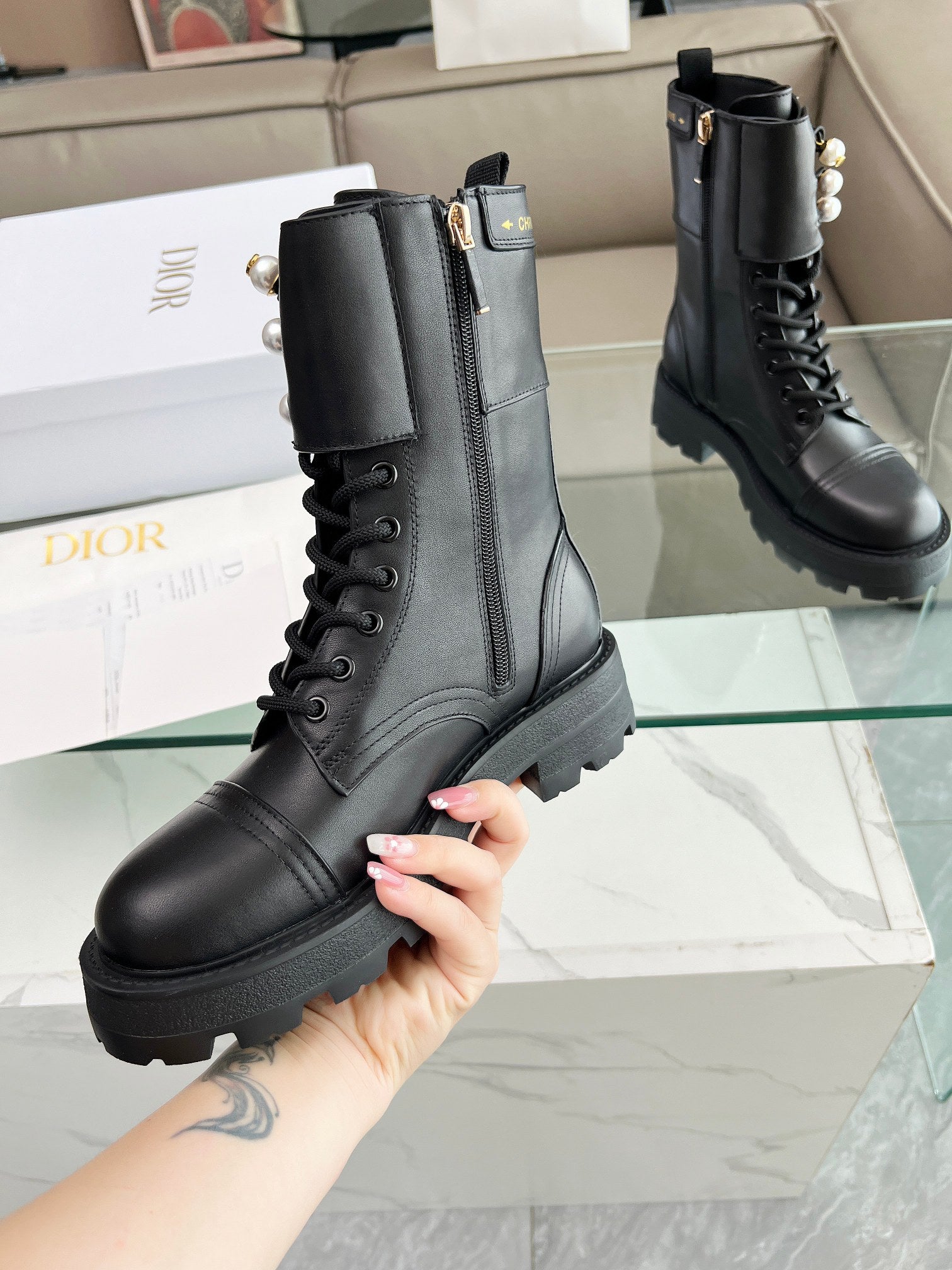 CD D-Strike Ankle Boot Plain Black Calfskin