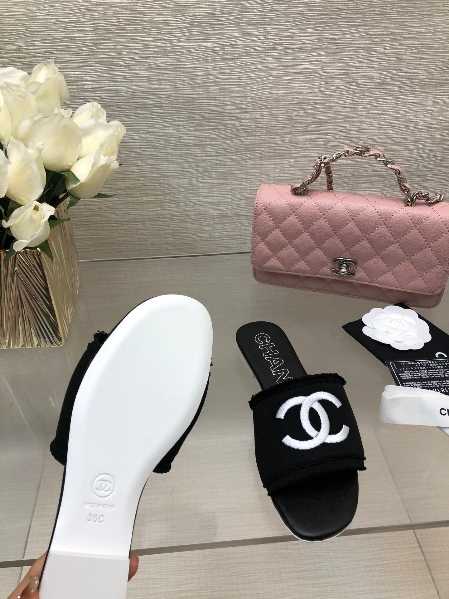 CC 25C Slippers Black Fabric Material 212964