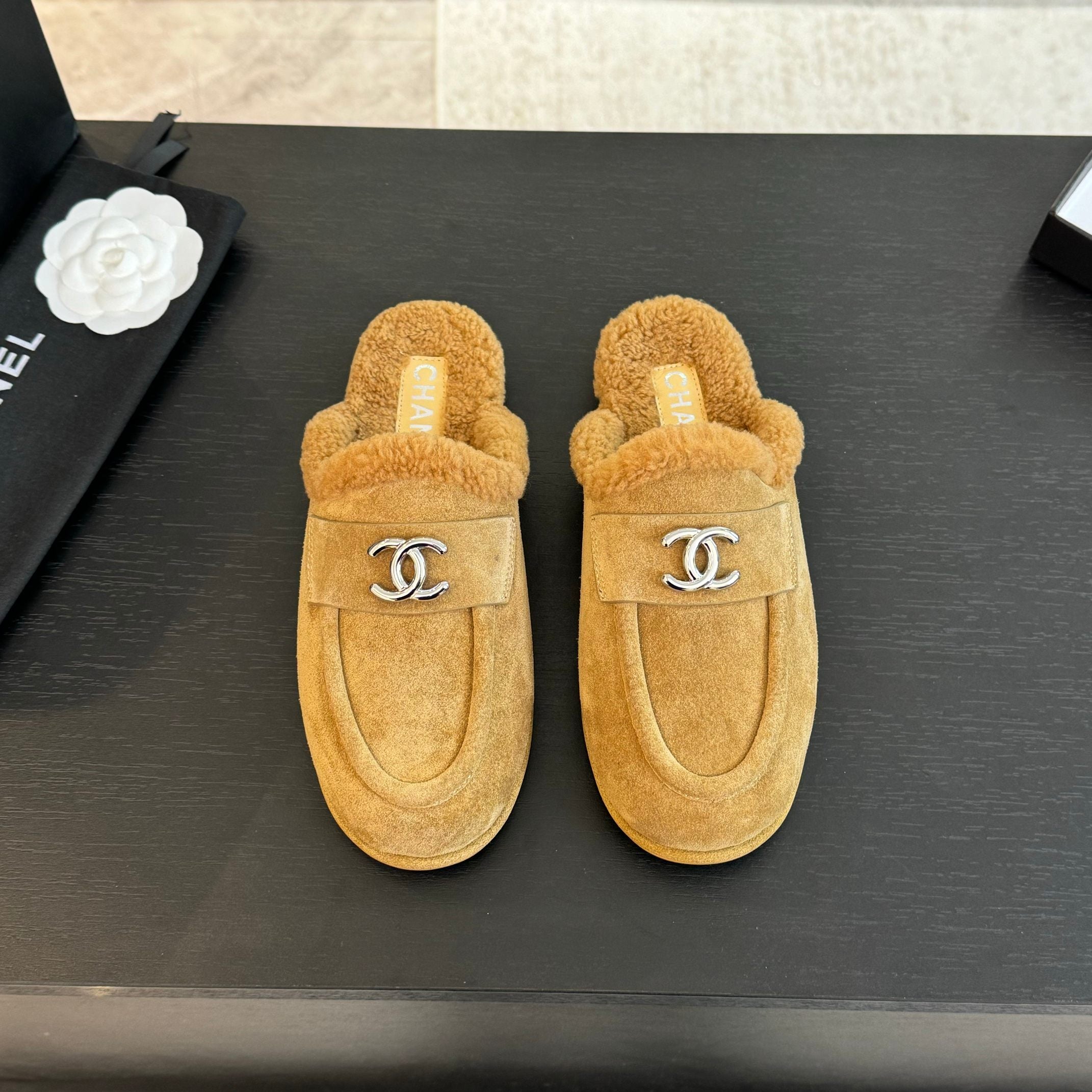 CC Mule Beige Suede Lamb Wool
