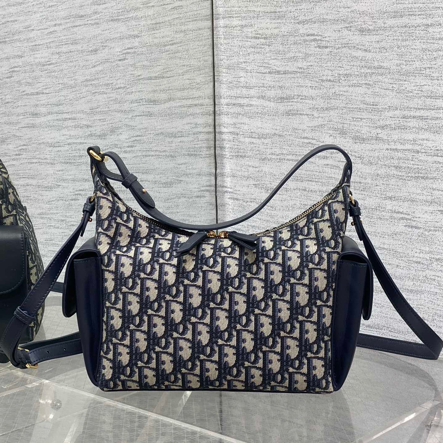 CD Medium Dream Bag 24 Blue Oblique Jacquard and Calfskin