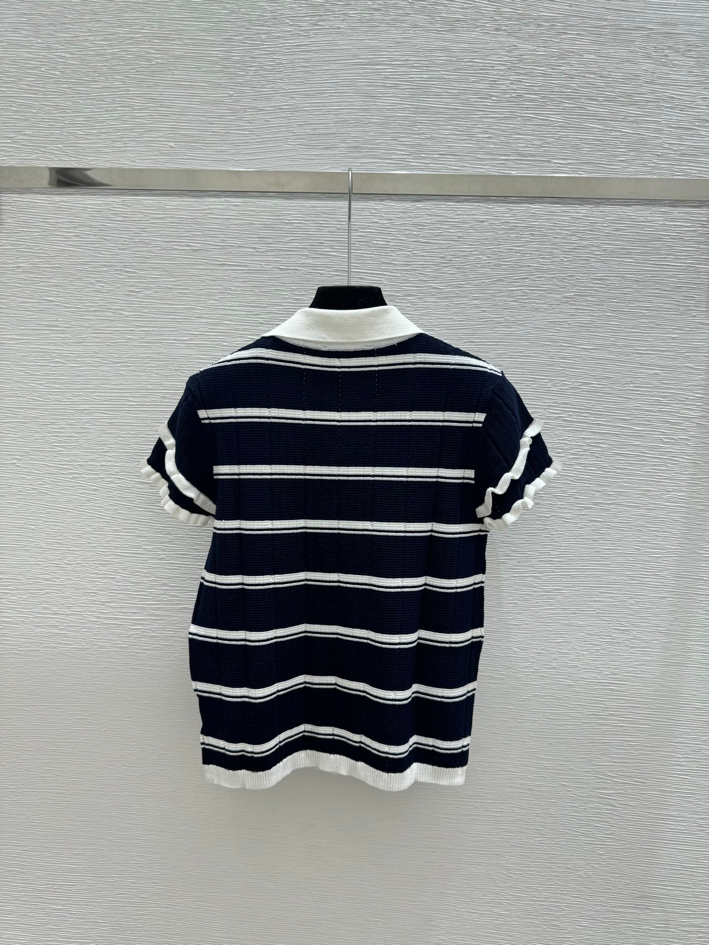 Miumiu 2026 Striped Knit Short-sleeved Top With Peter Pan Collar 258872
