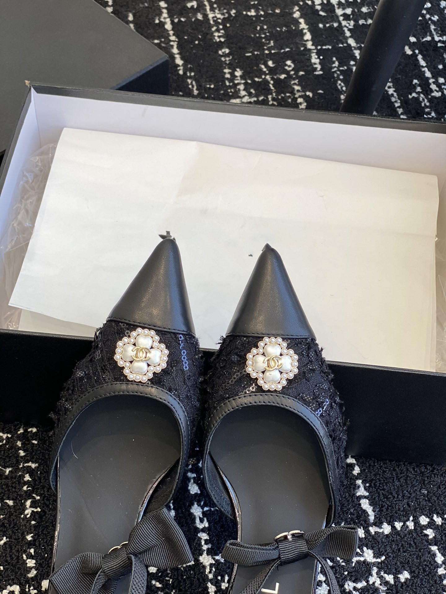 slingbacks 45 black tweed lambskin