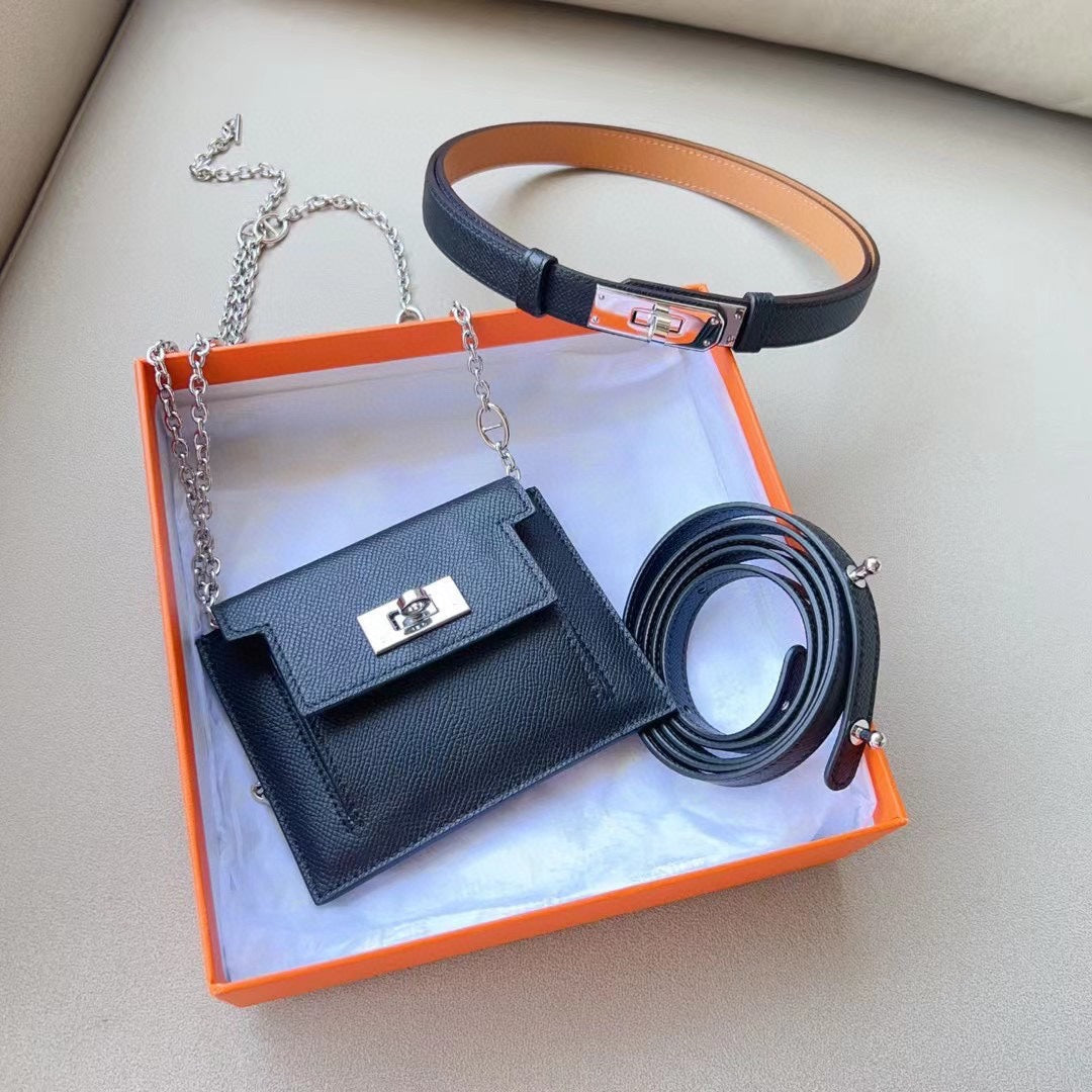 hm kelly belt 18mm with kelly pocket black epsom silver hardware