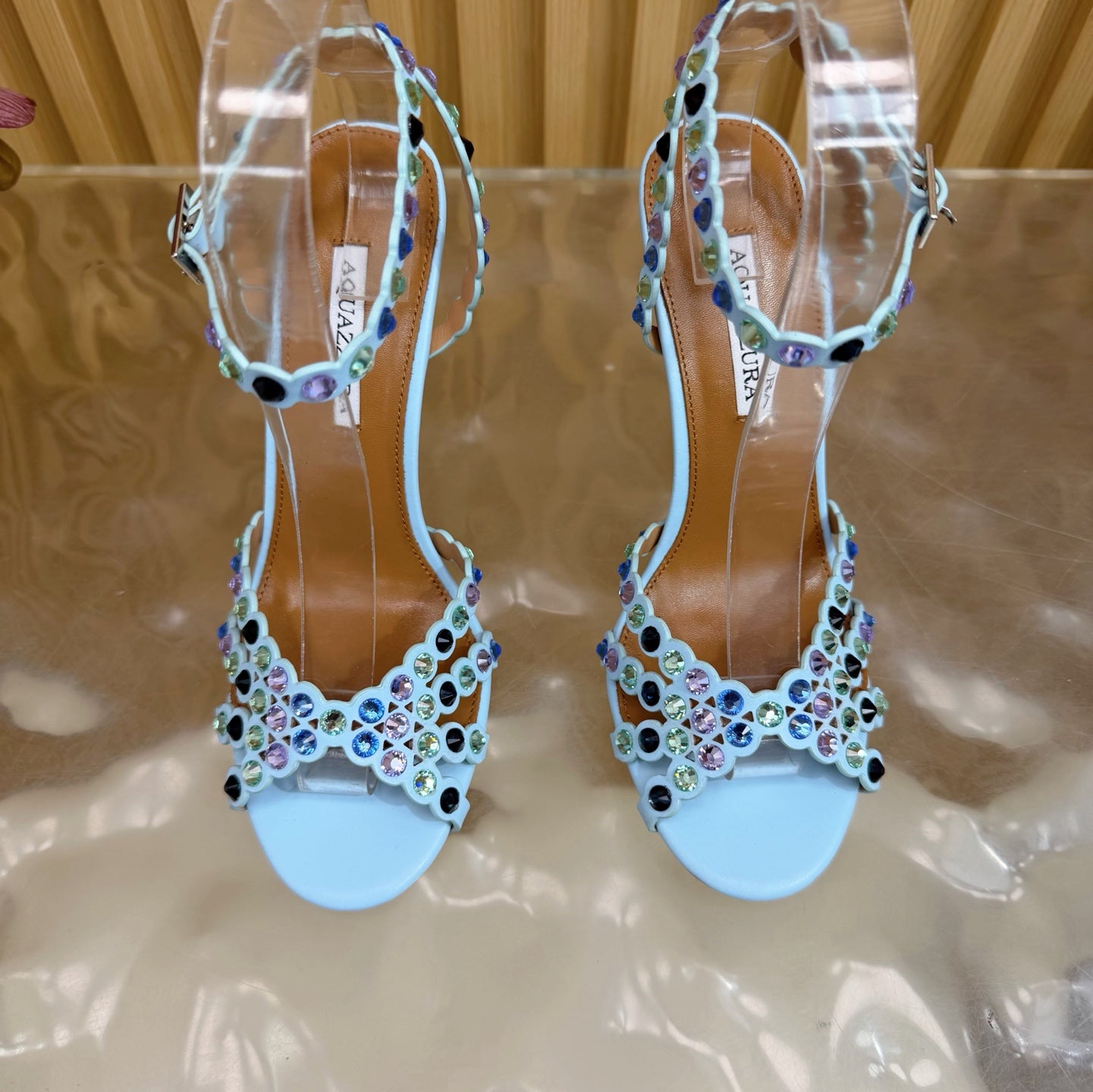 Aquazzura 2026 Tequila Crystal-embellished Sandal 105mm Blue Sheepskin 697684