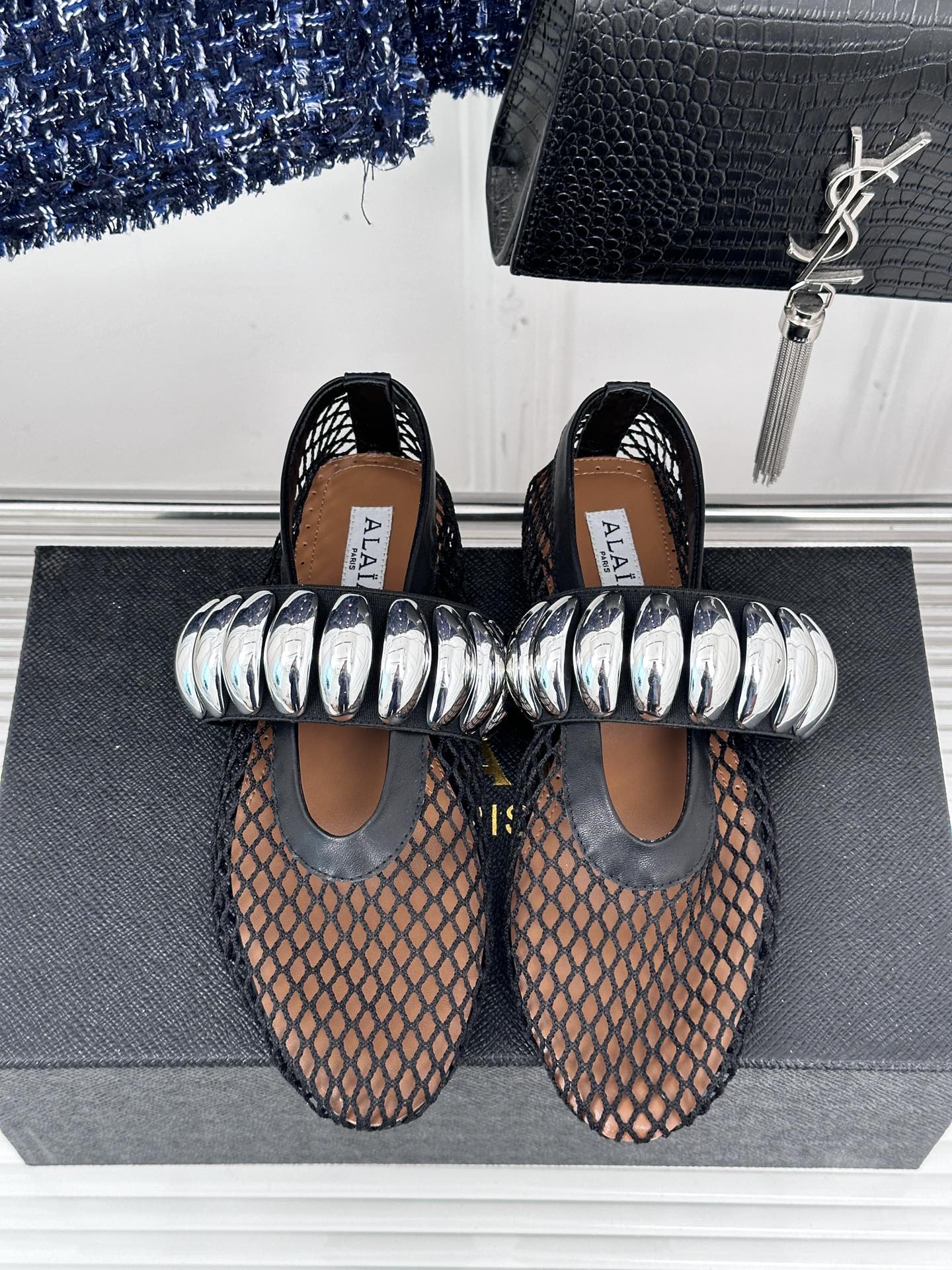 Alaia 25 Mary Jane Mesh Ballet Flats Black Calfskin 293248
