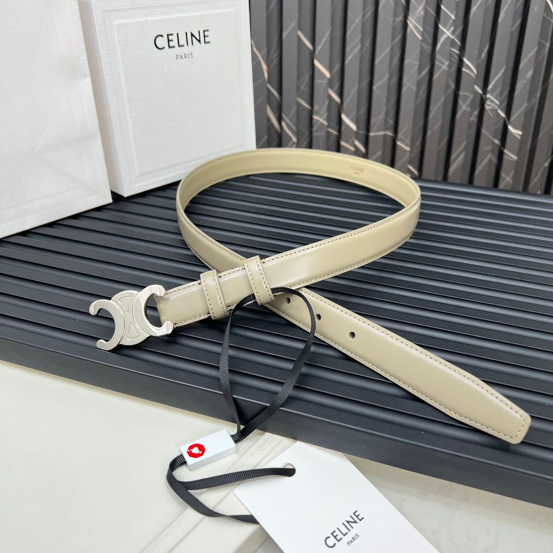 CEL Triomphe Belt 25mm Etoupe Silver Calfskin 176297
