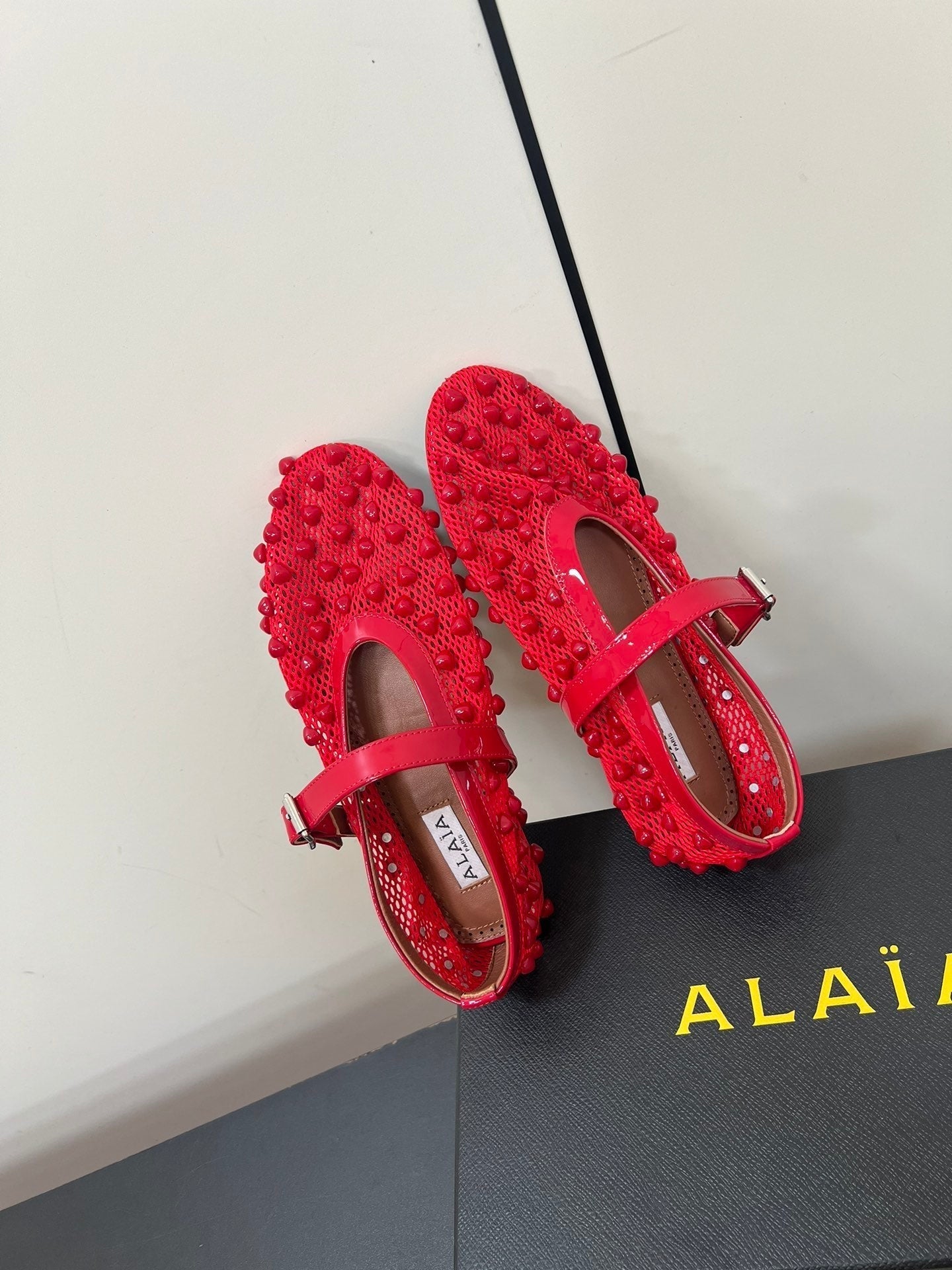 Alaila Ballet Flats With Studs On Fishnet In Red  975749