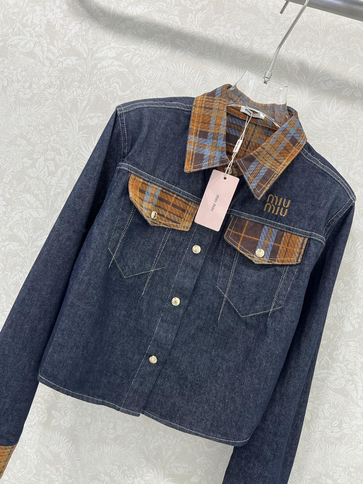 Miu Miu 25 Classic Plaid Pocket Denim Short Jacket