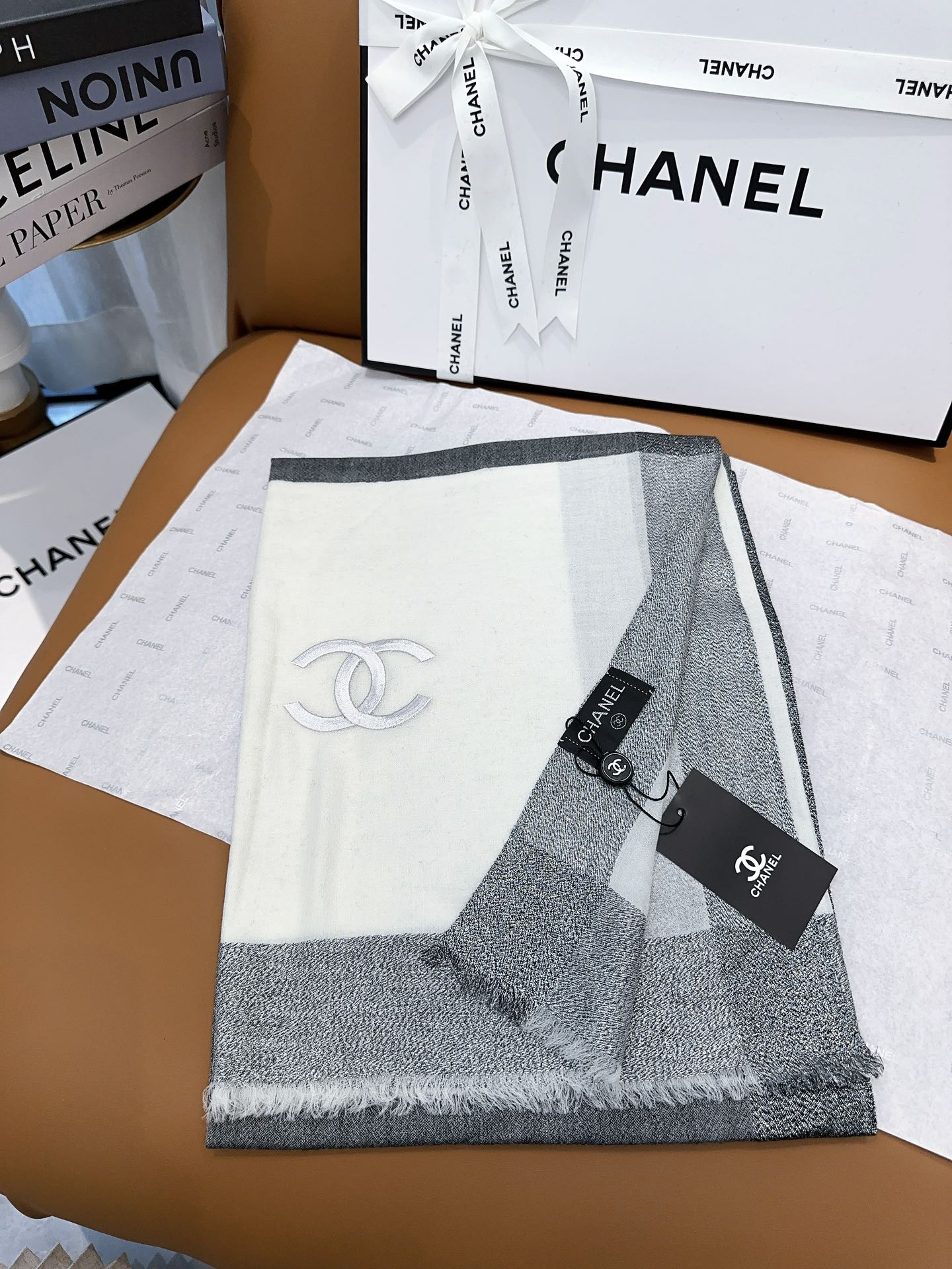 CC Scarf 200 CM In Grey Mix White Cashmere Silk  416880