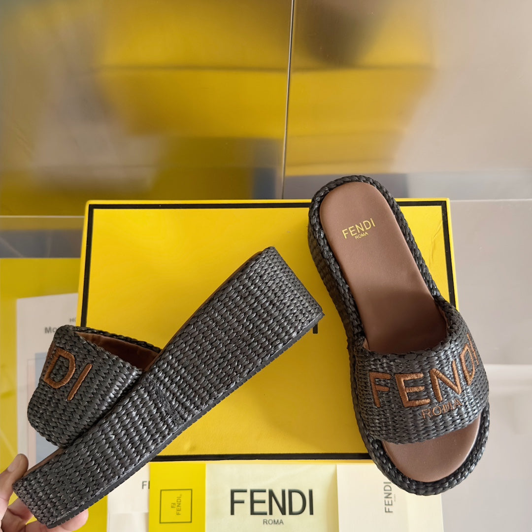 FF Sunshine 65 Chocolate Cotton Brown Leather Fibre Flatform Slide
