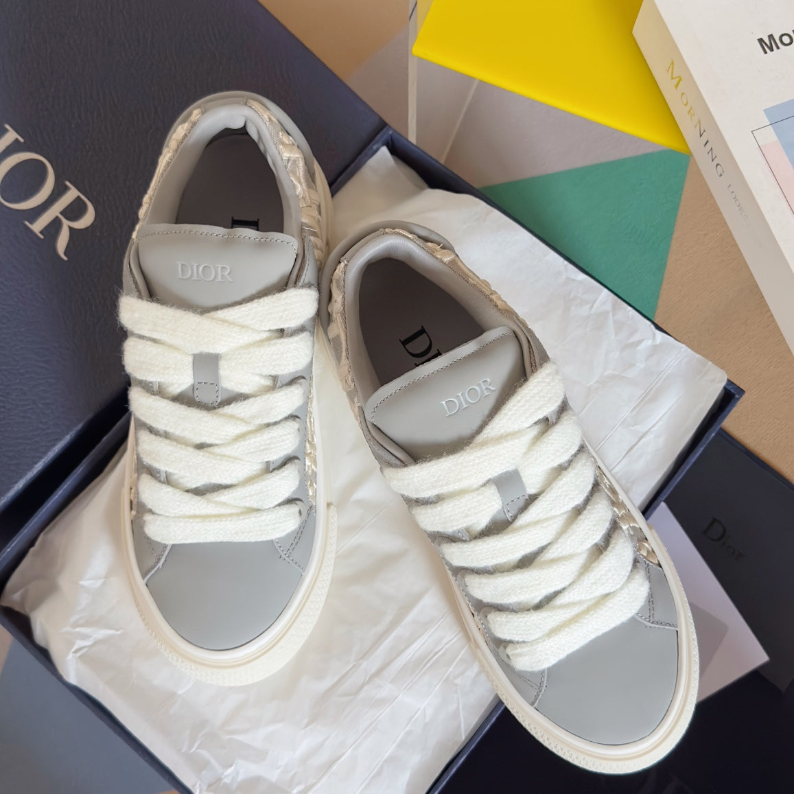 CD B33 Sneaker - Limited And Numbered Edition 40mm Grey Oblique Jacquard And Cowhide