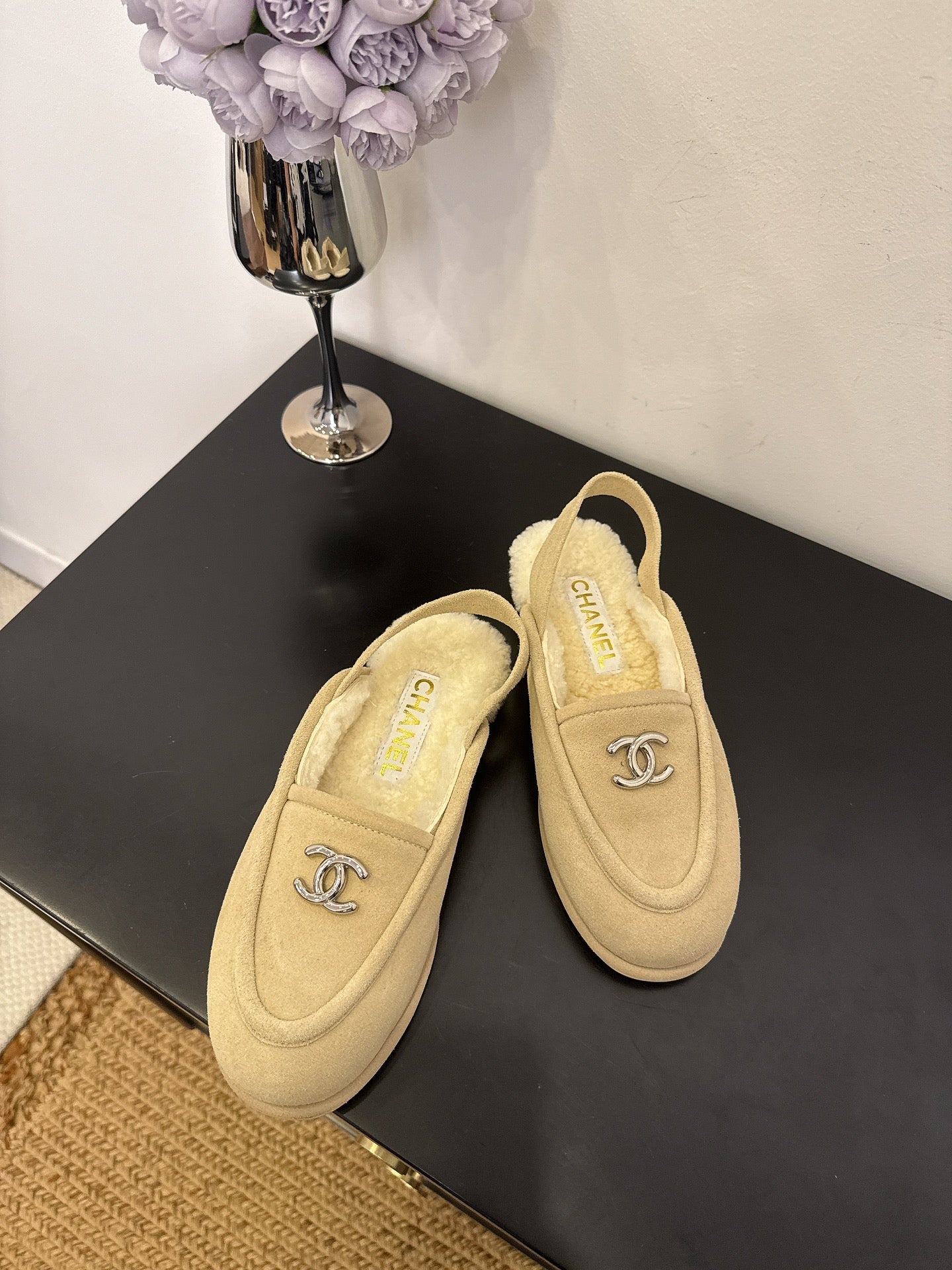 CC 25A Slingback Loafer Light Beige Sherpa Suede