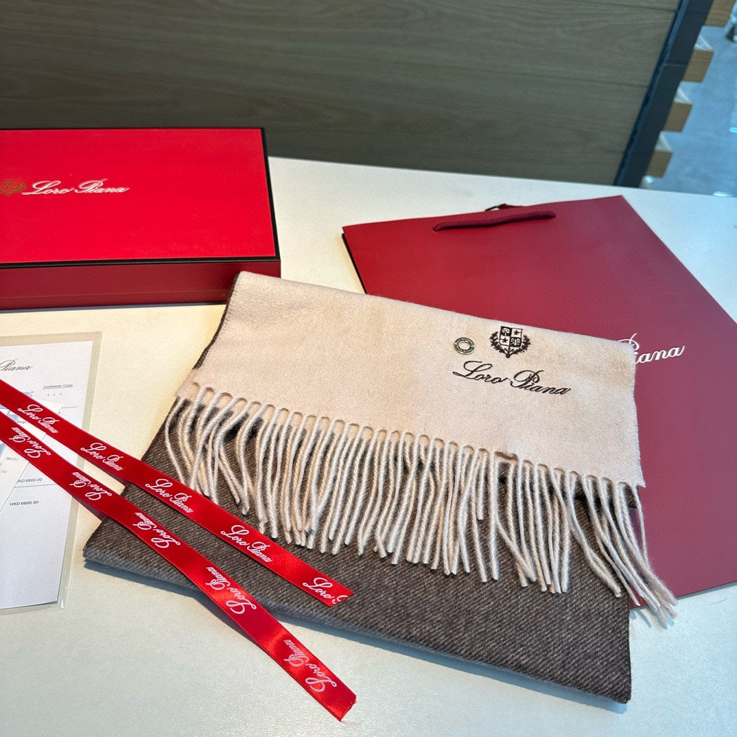LP Grande Unita Scarf 180 CM In White Mix Brown Earth Cashmere 403790