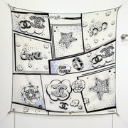 CC 25 Camellia Scarf 140CM White Black Cashmere 293083