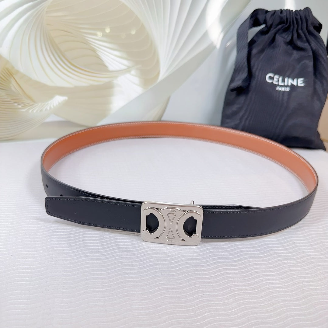 CEL Silver Buckle Belt  25mm Black Calfskin 178252
