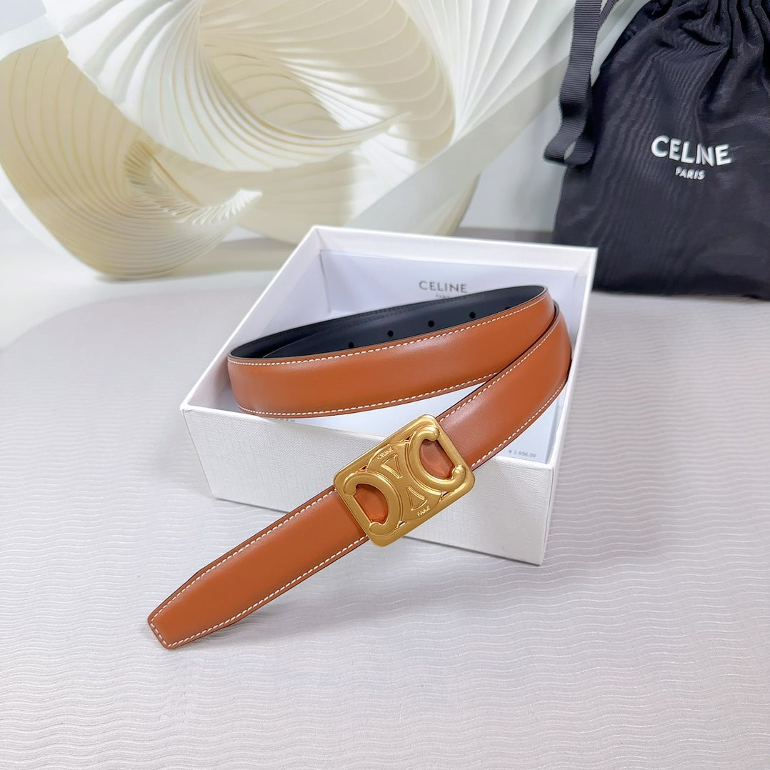 CEL Gold Buckle Belt  25mm Brown Calfskin 178254