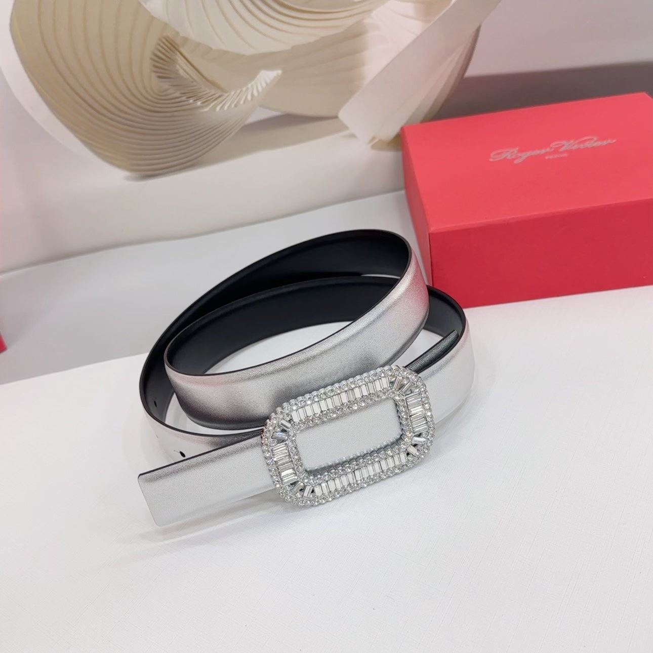 Roger Vivier Silver Rhinestone Buckle 3.0cm Belt 185161