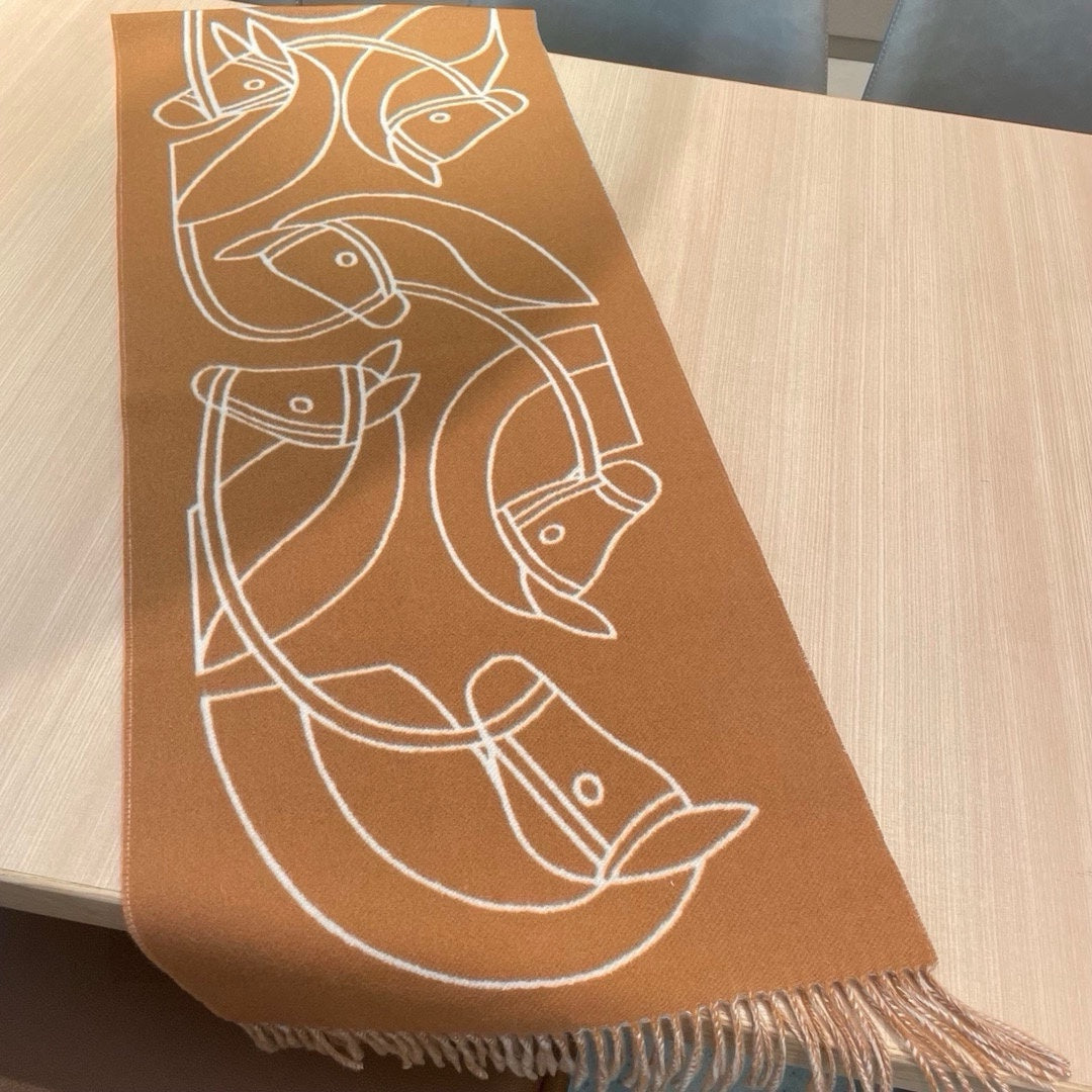 Casaque Entrelacs Equestres Scarf 195 CM Brown Mix White Cashmere