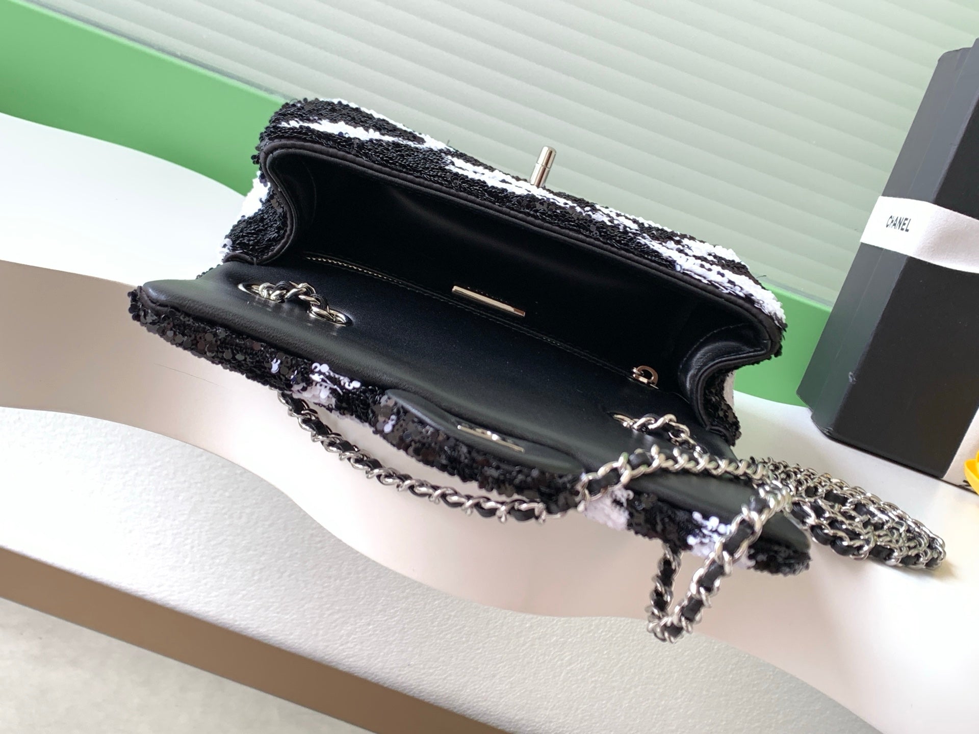 CC 2025 Flap Bag  Black White Sequin 298200