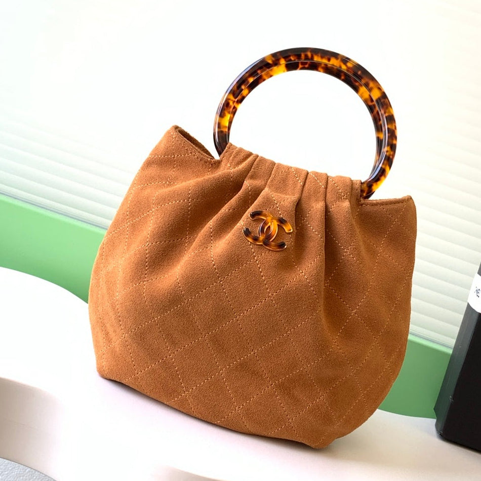 Chanel 2026 Pouch 24cm Camel Tortoiseshell Suede Effect Plexi