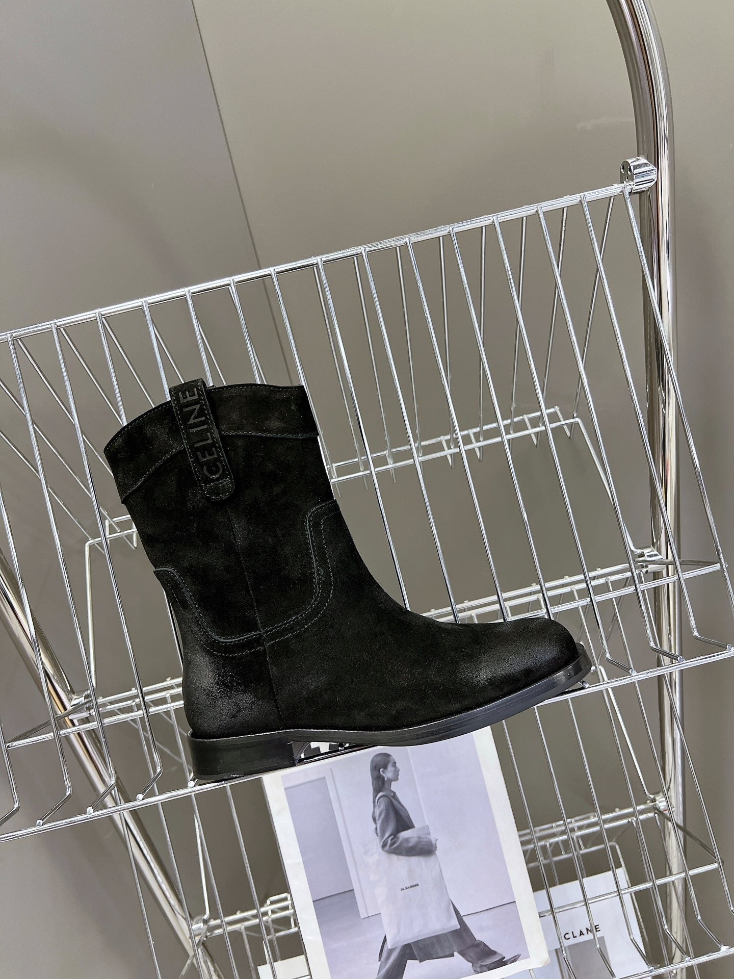 CELINE 25 cowboy boots black suede 434414