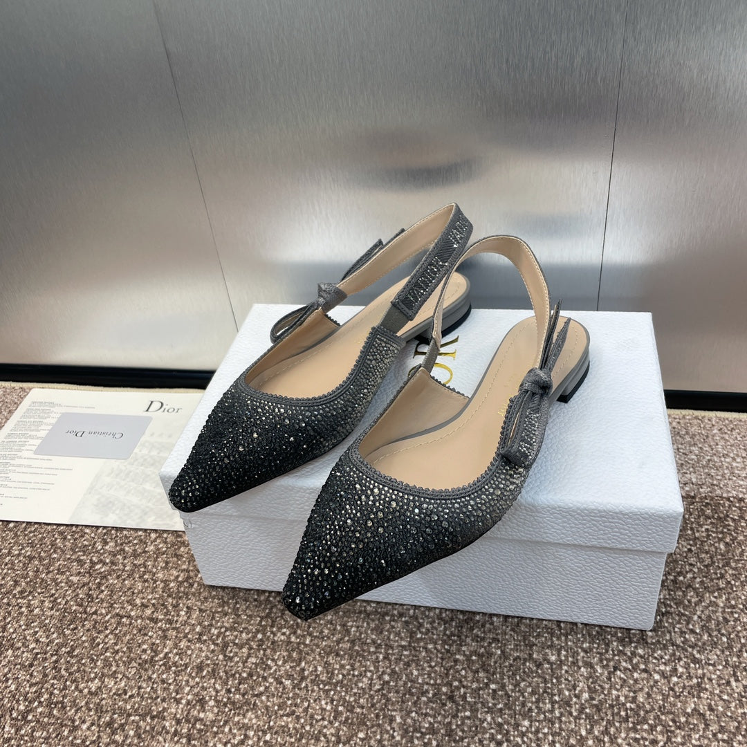 cd slingback flat opaque black calfskin resin pearl