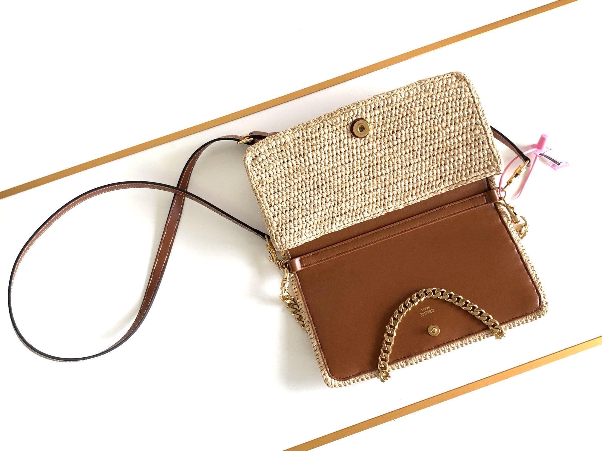 celin multipochette 23 beige raffia trimmings calfskin