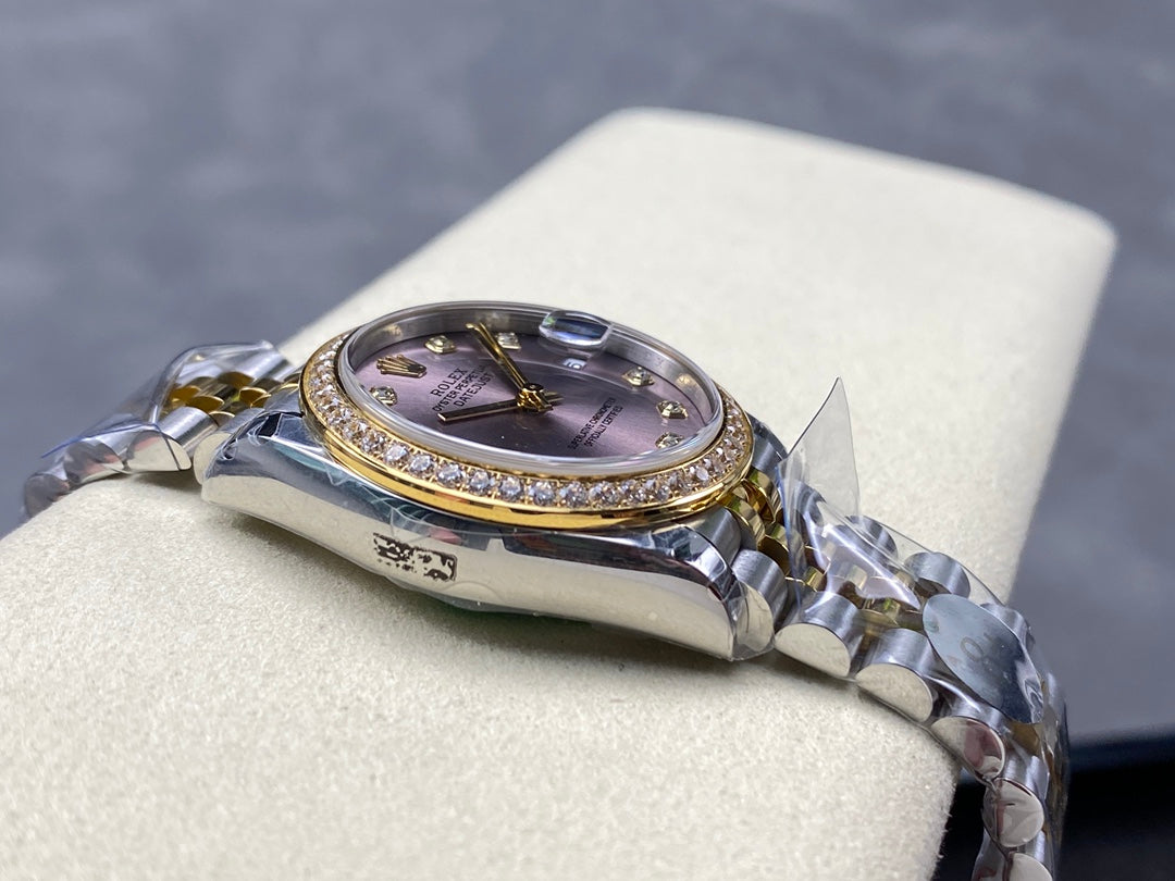 Datejust 31mm Yellow Gold Steel Diamond Bezel Purple Dial Diamond Numerals